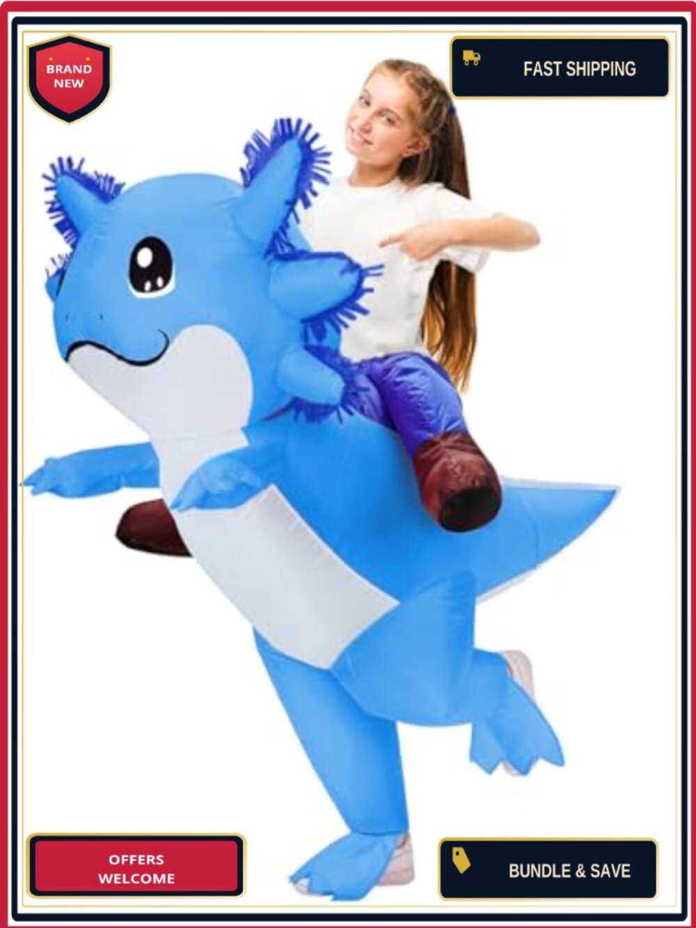 Kids Inflatable Axolotl Halloween Costume Blow Up Ride On Animal Outfit